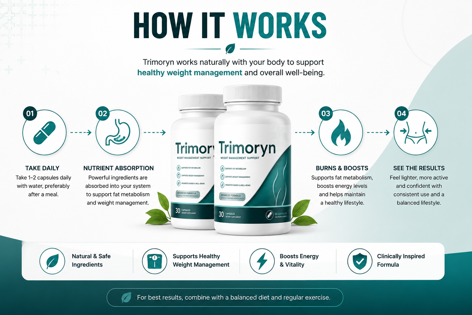 How Trimoryn works: take daily, nutrient absorption, burns and boosts, see the results